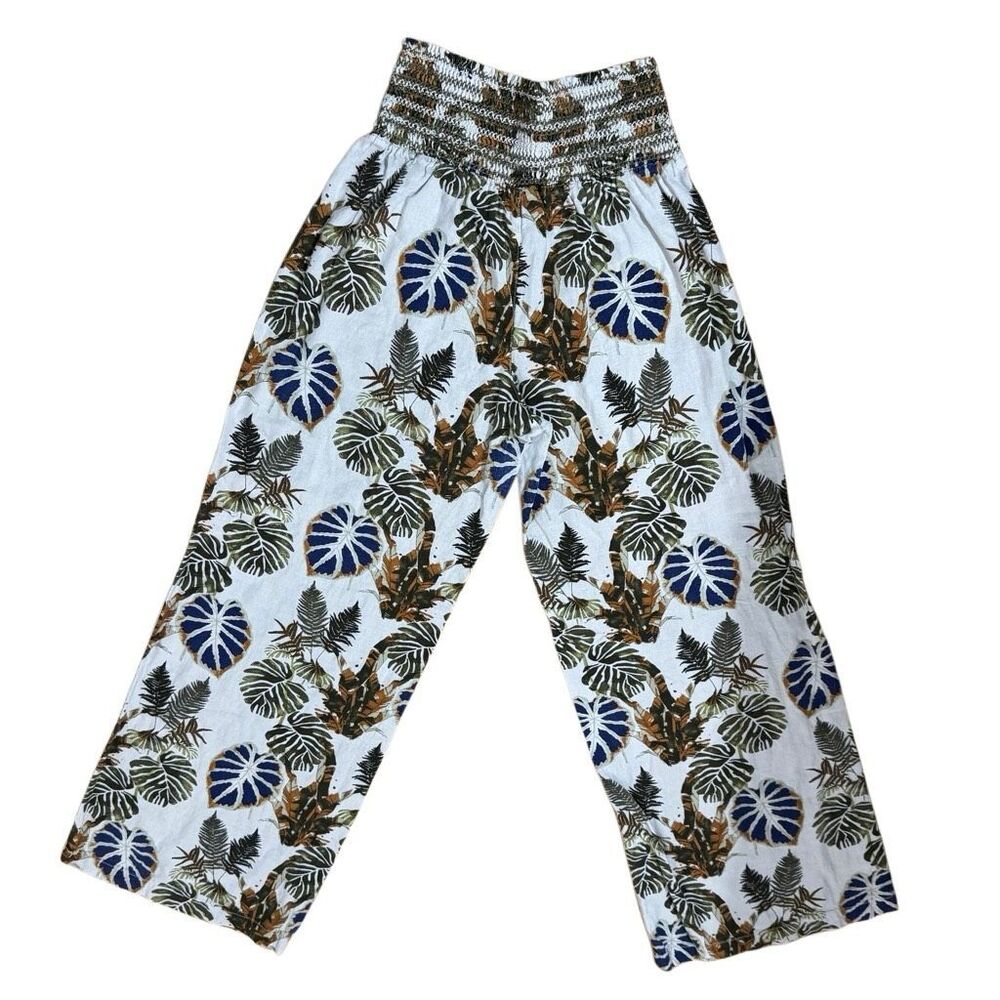 Dahui Hawaii Tropical Leaf Linen Blend Wide Leg Pants L - Picture 4 of 6
